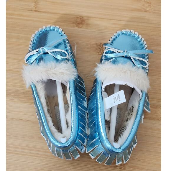J. Crew Toddler Kids CrewCuts Metallic Slip On Moccasins Sky Blue Size 8 Lined - Picture 7 of 8